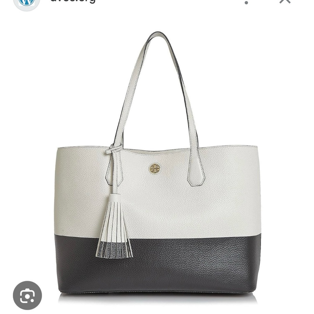 TORY BURCH Perry Color Block Tote, Black & White/Cream. NWOT
